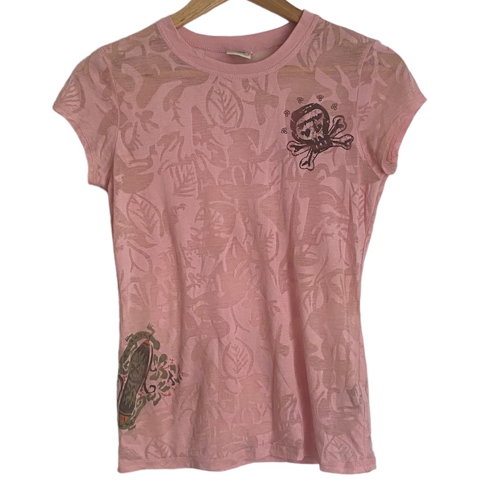 725‎ ORIGINALS PINK SEE-THROUGH Y2K T-SHIRT SIZE MEDIUM